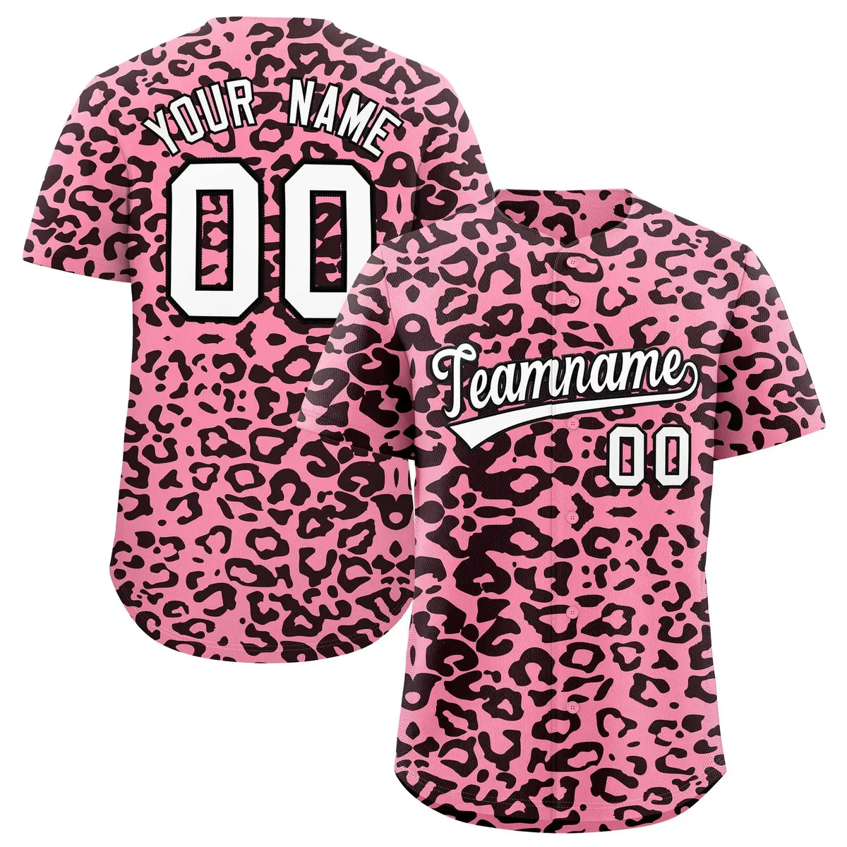 Light Pink Black Leopard Print Baseball Jersey