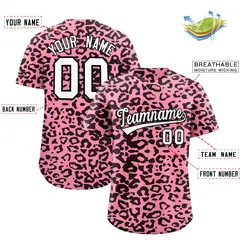 Light Pink Black Leopard Print Baseball Jersey 2