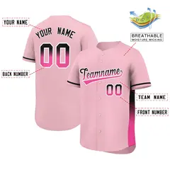 Light Pink Black-Pink Gradient Side Baseball Jersey 2