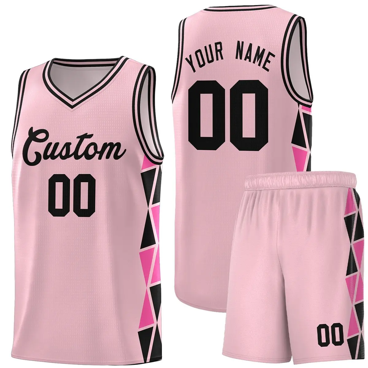 Light Pink Black-Pink Side Triangle Splicing Basketball Jersey