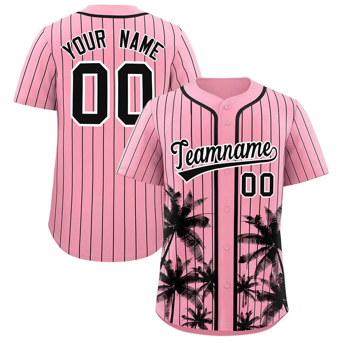 Light Pink Black Pinstripe Coconut Tree Baseball Jersey