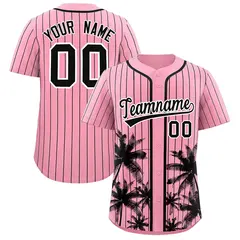 Light Pink Black Pinstripe Coconut Tree Baseball Jersey