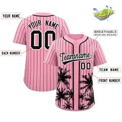 Light Pink Black Pinstripe Coconut Tree Baseball Jersey 2