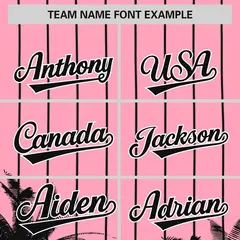Light Pink Black Pinstripe Coconut Tree Baseball Jersey 3