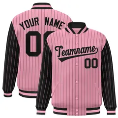 Light Pink Black Pinstripe Raglan Varsity Letterman Baseball Jacket 1