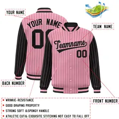 Light Pink Black Pinstripe Raglan Varsity Letterman Baseball Jacket 2