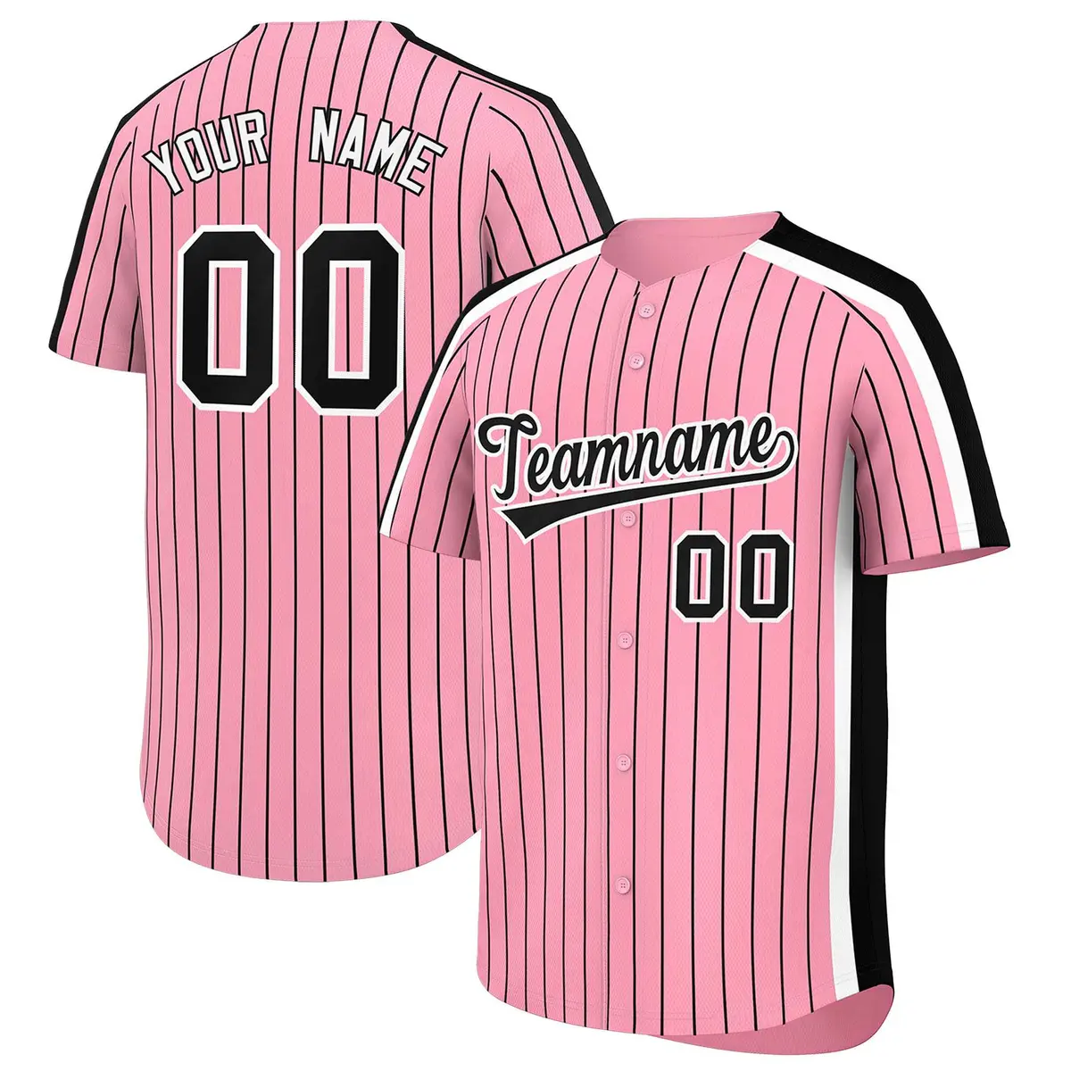Light Pink Black Pinstripe Two-tone Baseball Jersey