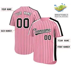Light Pink Black Pinstripe Two-tone Baseball Jersey 2