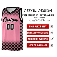 Light Pink Black Plaid Basketball Jersey for Teams 2