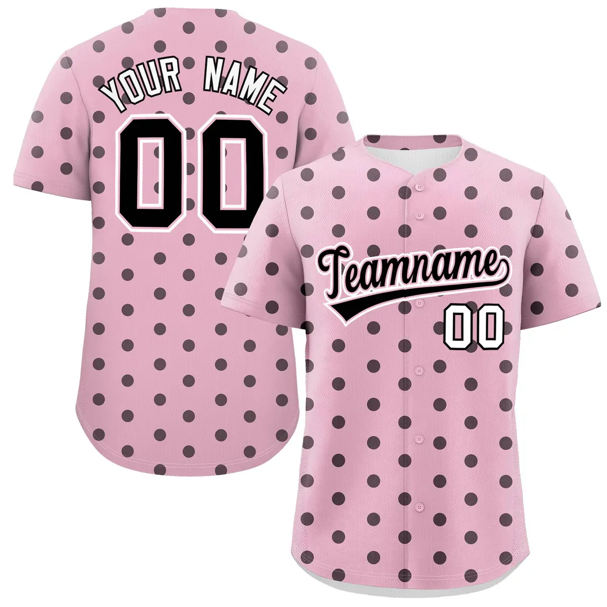Light Pink Black Polka Dot Graffiti Baseball Jersey