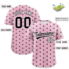 Light Pink Black Polka Dot Graffiti Baseball Jersey 2