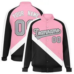 Light Pink Black Raglan Full-Snap Letterman Baseball Jacket 1