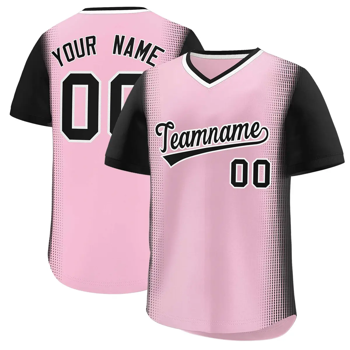 Light Pink Black Raglan Pullover Authentic Baseball Jersey