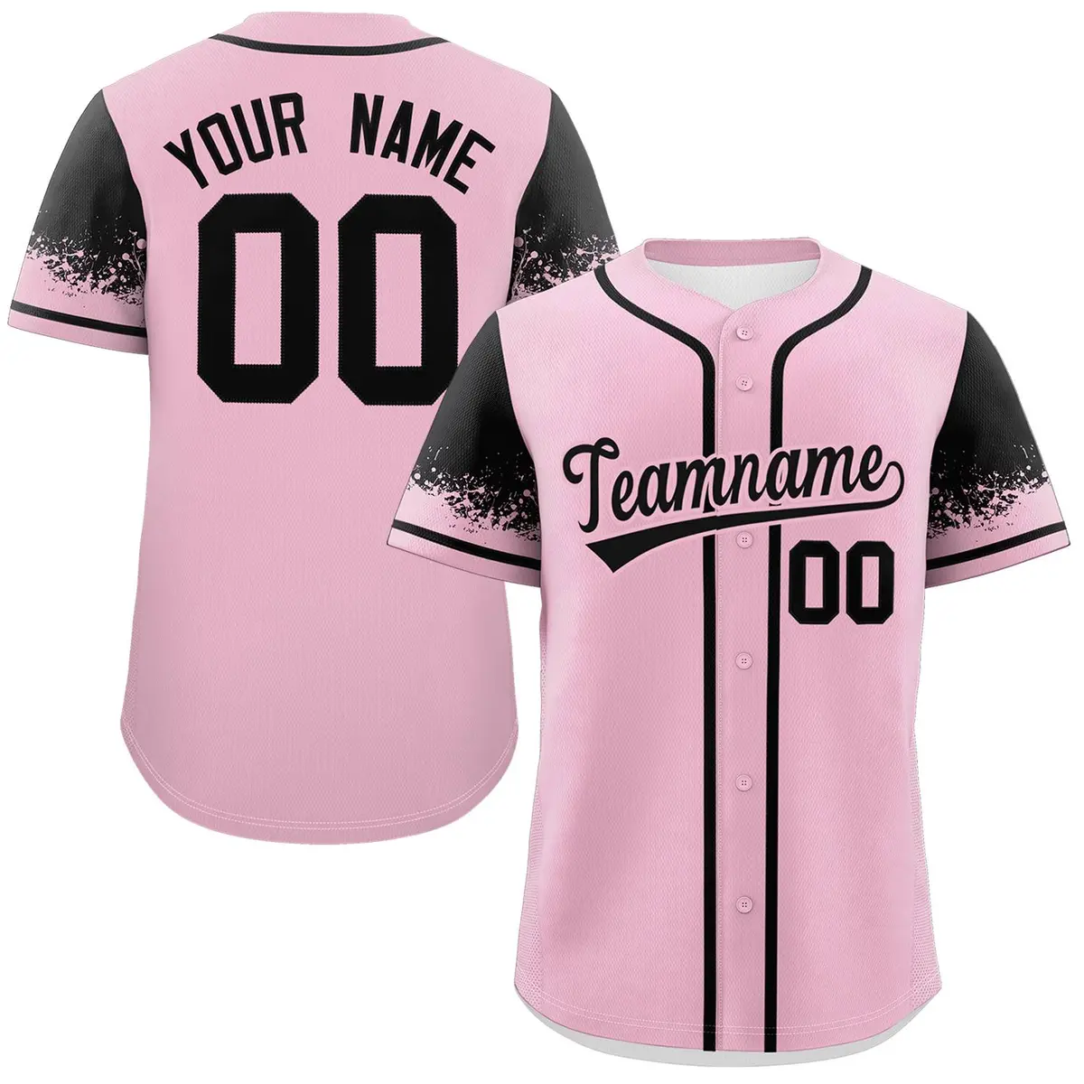 Light Pink Black Raglan Sleeves Authentic Baseball Jersey