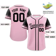 Light Pink Black Raglan Sleeves Authentic Baseball Jersey 2