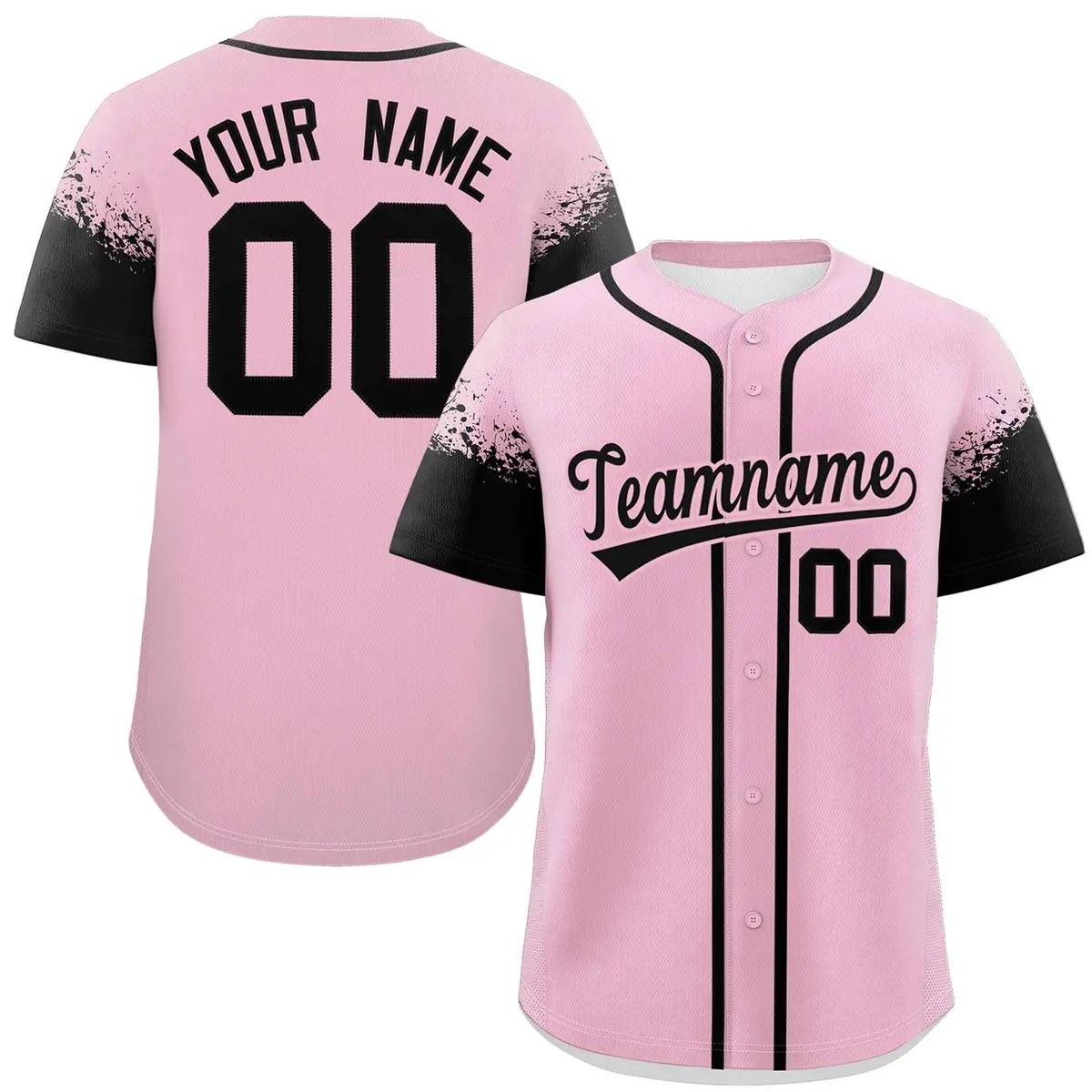 Light Pink Black Raglan Sleeves Authentic Baseball Jersey