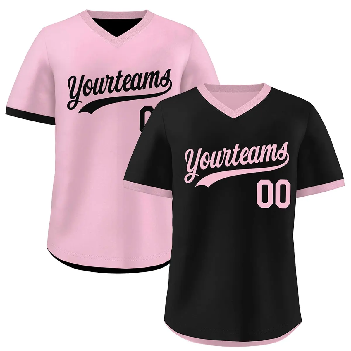Light Pink Black Reversible Pullover Baseball Jersey