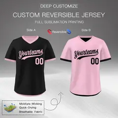 Light Pink Black Reversible Pullover Baseball Jersey 2