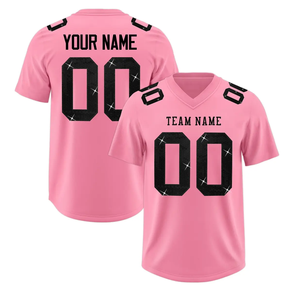 Light Pink Black Sequin Lettering Breathable Football Jersey