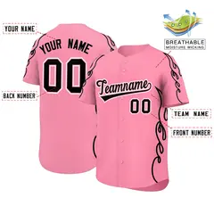 Light Pink Black Side Flame Outline Baseball Jersey 2