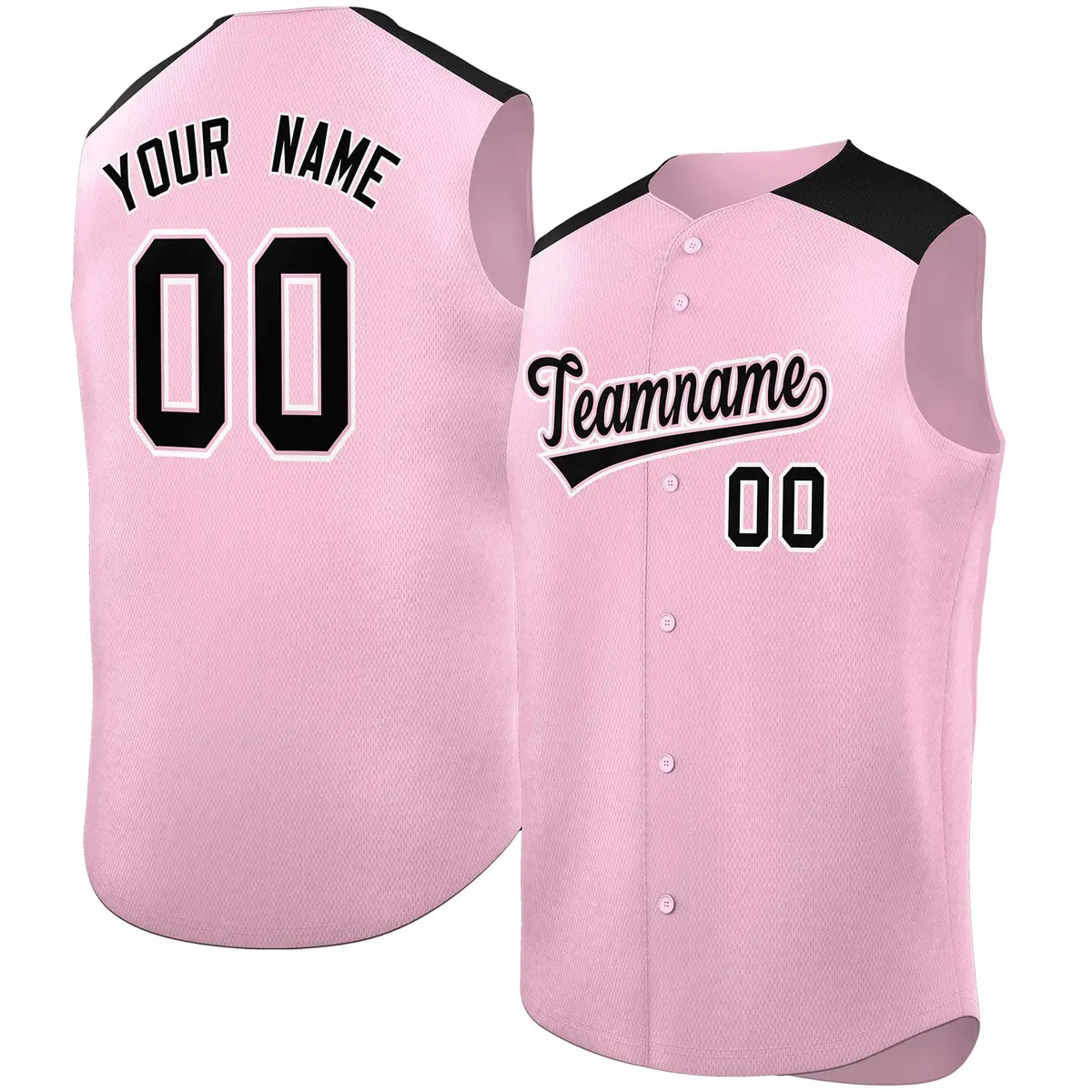 Light Pink Black Sleeveless Baseball Jersey