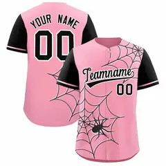 Light Pink Black Spider Web Raglan Authentic Baseball Jersey