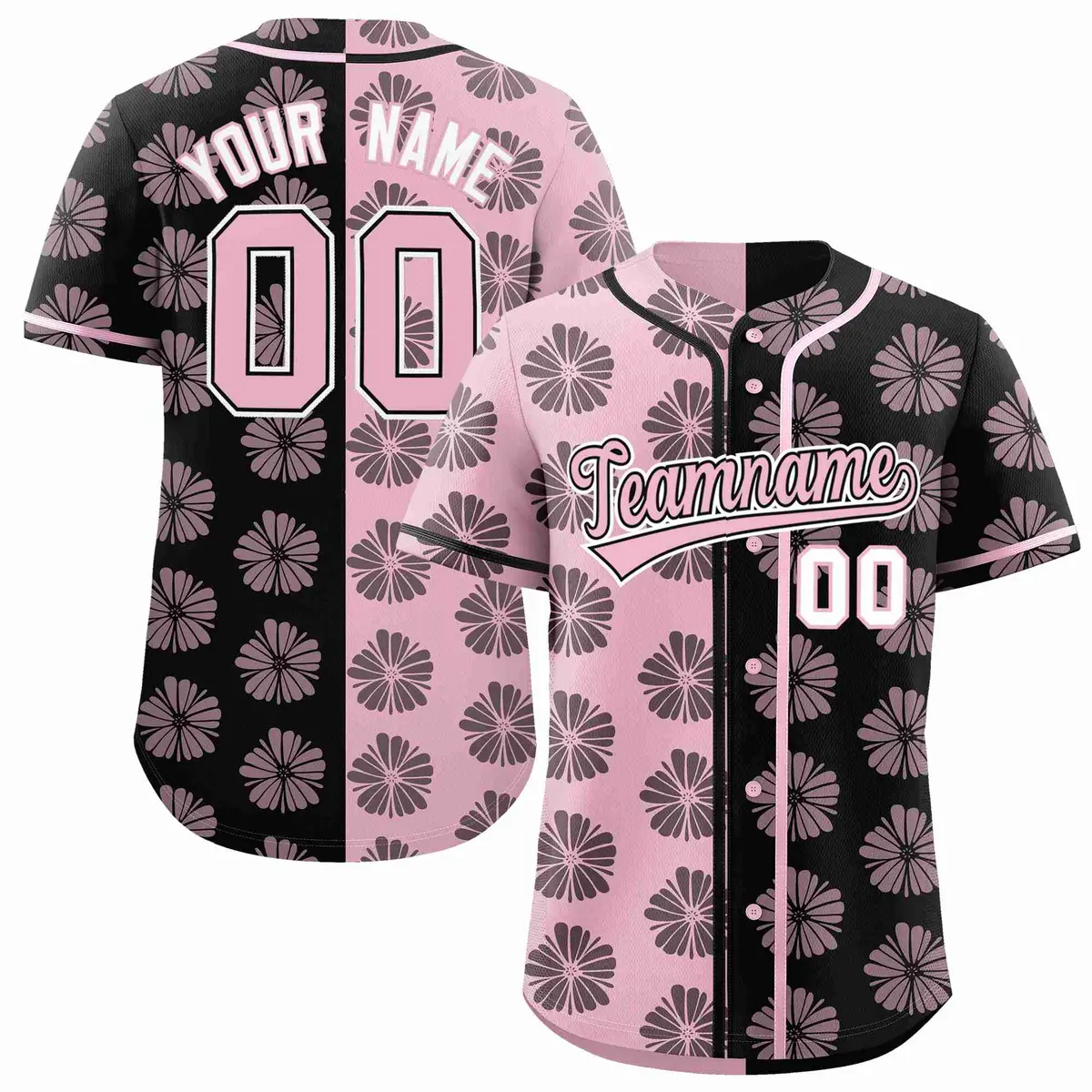 Light Pink Black Split Flower Graffiti Baseball Jersey