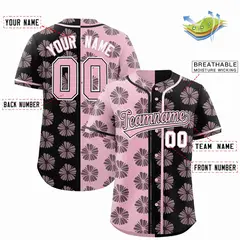 Light Pink Black Split Flower Graffiti Baseball Jersey 2