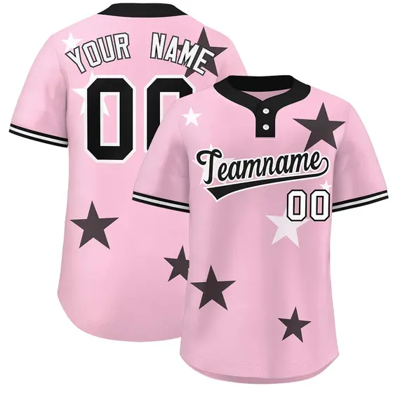Light Pink Black Star Graffiti Two-Button Baseball Jersey