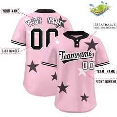 Light Pink Black Star Graffiti Two-Button Baseball Jersey 2