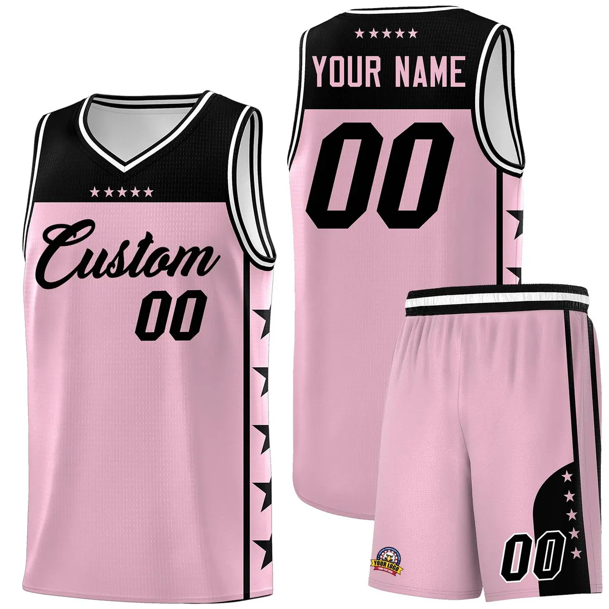Light Pink Black Star Pattern Sports Basketball Jersey