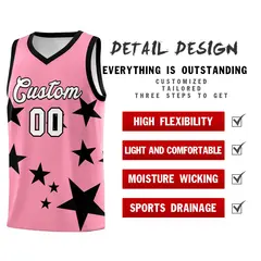 Light Pink Black Star Print Graffiti Basketball Jersey Sets 2
