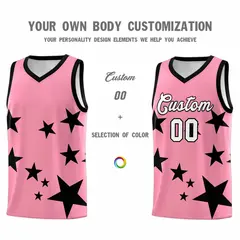 Light Pink Black Star Print Graffiti Basketball Jersey Sets 3