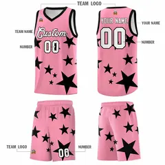 Light Pink Black Star Print Graffiti Basketball Jersey Sets 5