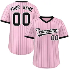 Light Pink Black Stripe Authentic Pullover Baseball Jersey 1