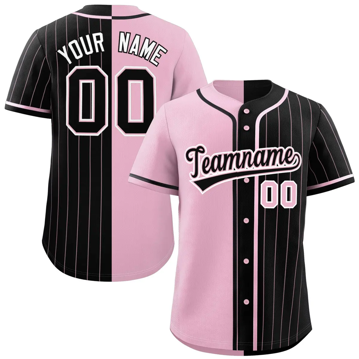 Light Pink Black Stripe-Solid Combo Baseball Jersey