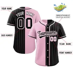 Light Pink Black Stripe-Solid Combo Baseball Jersey 2
