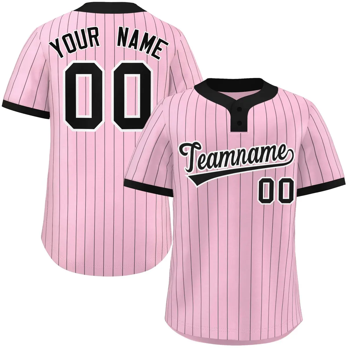 Light Pink Black Stripe Two-Button Softball Jersey
