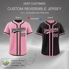 Light Pink Black Striped Reversible Baseball Jersey 2