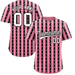 Light Pink Black Thick Stripes Star Pattern Baseball Jersey
