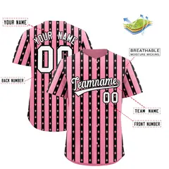 Light Pink Black Thick Stripes Star Pattern Baseball Jersey 2