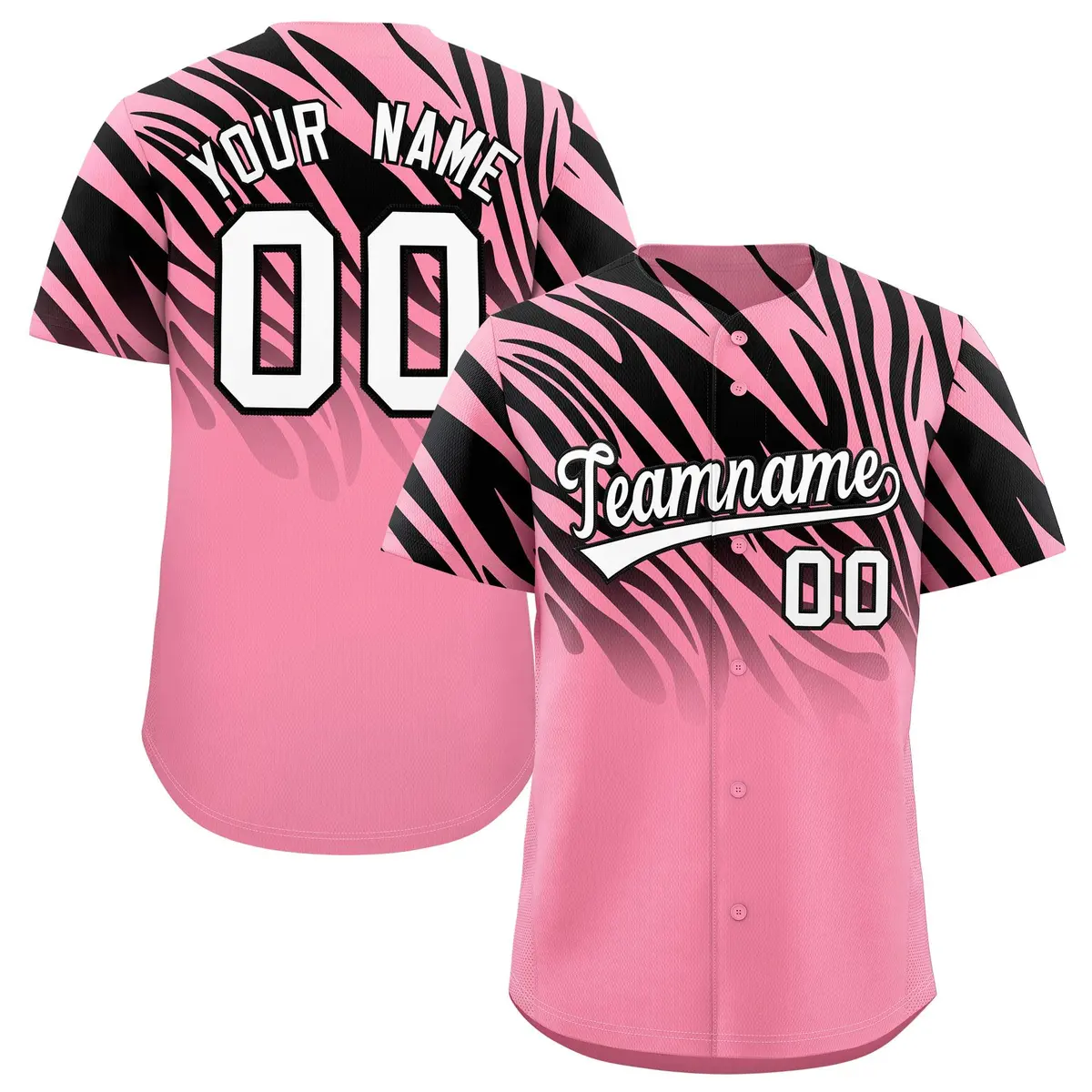 Light Pink Black Tiger Stripe Gradient Animal Print Baseball Jersey