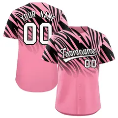 Light Pink Black Tiger Stripe Gradient Animal Print Baseball Jersey 1