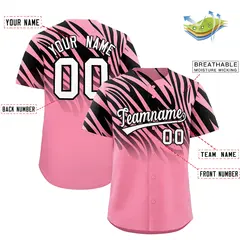 Light Pink Black Tiger Stripe Gradient Animal Print Baseball Jersey 2