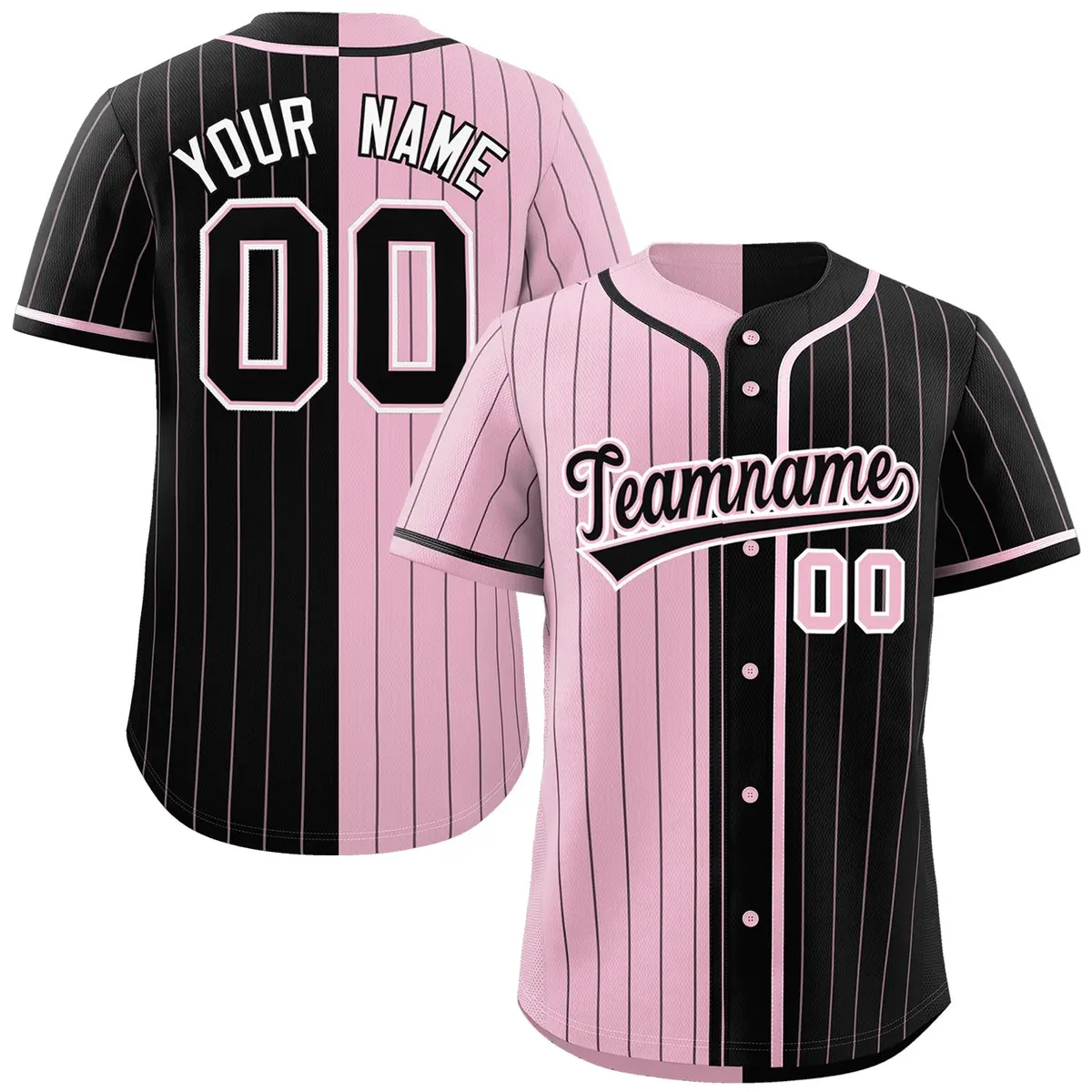 Light Pink Black Two Tone Striped Authentic Baseball Jersey
