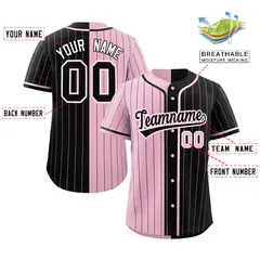 Light Pink Black Two Tone Striped Authentic Baseball Jersey 2