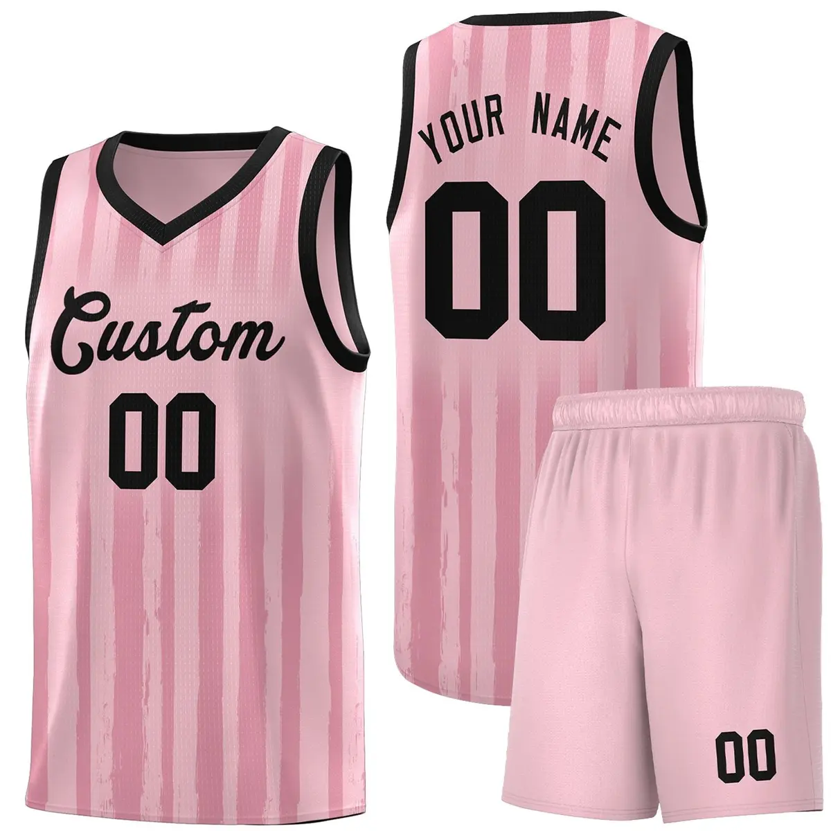 Light Pink Black Vertical Striped Pattern Basketball Jersey