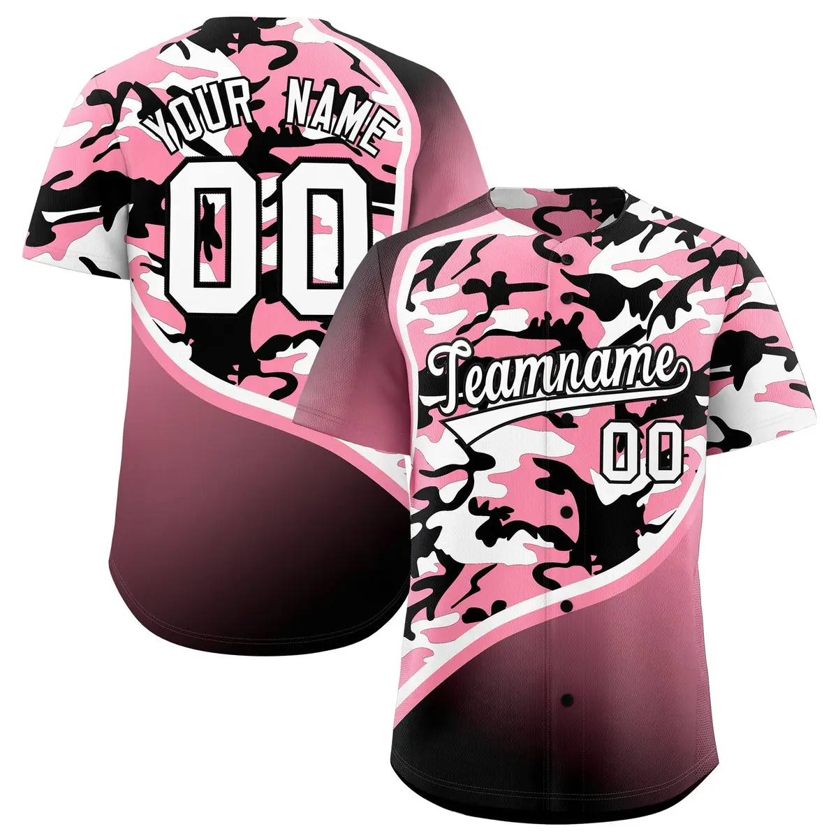 Light Pink Black White Camo Gradient Fashion Baseball Jersey