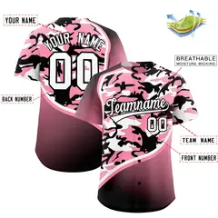 Light Pink Black White Camo Gradient Fashion Baseball Jersey 2