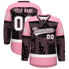 Light Pink Black White Cashew Flower Graffiti V-Neck Hockey Jersey 1